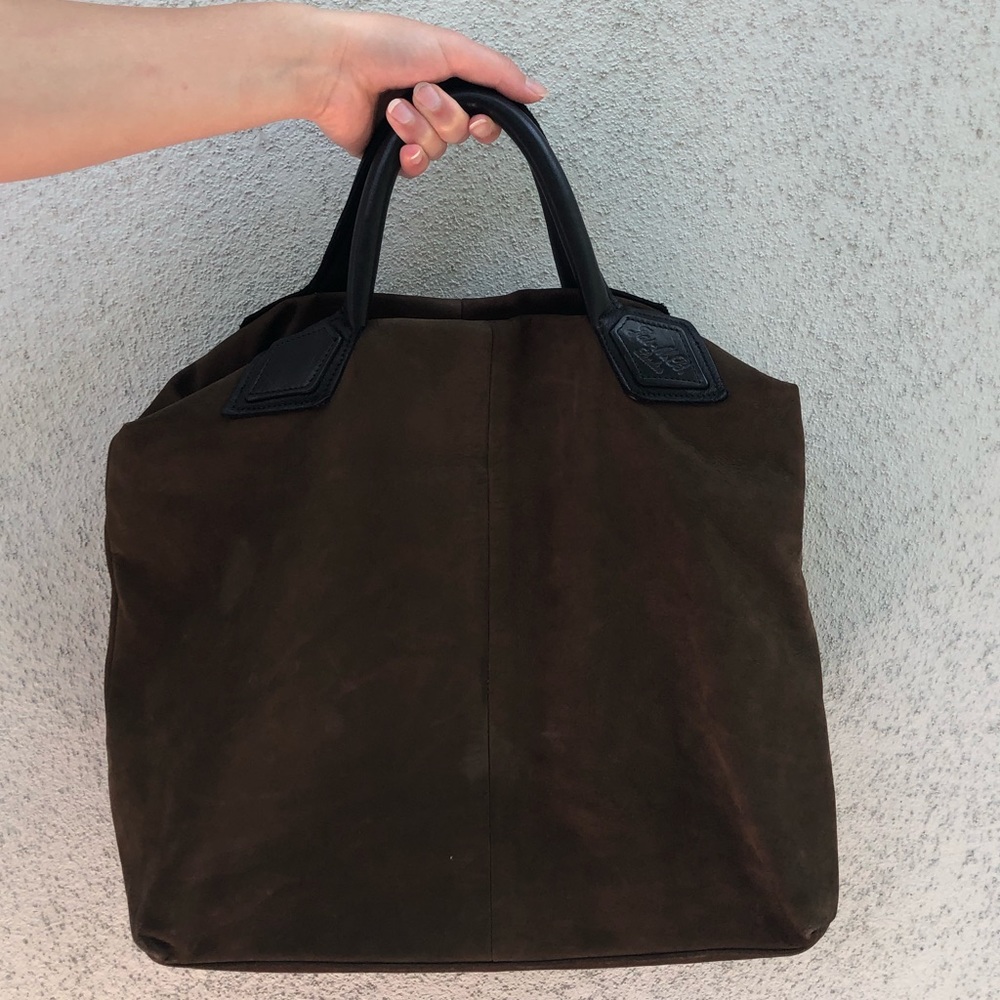 Jas M.B. Dark Olive Suede Tote w Blk Leather Trim